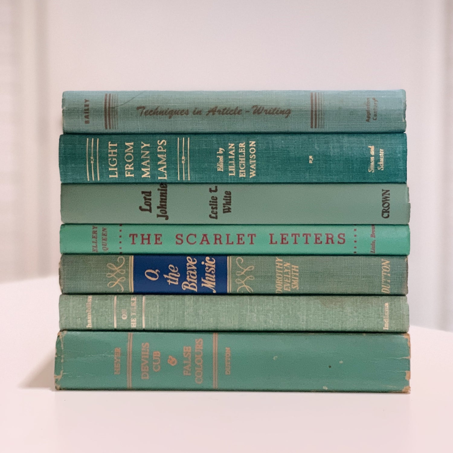Vintage Blue Green, Sea green Book Collection for Farmhouse Shelf Decor, Beach House Decor