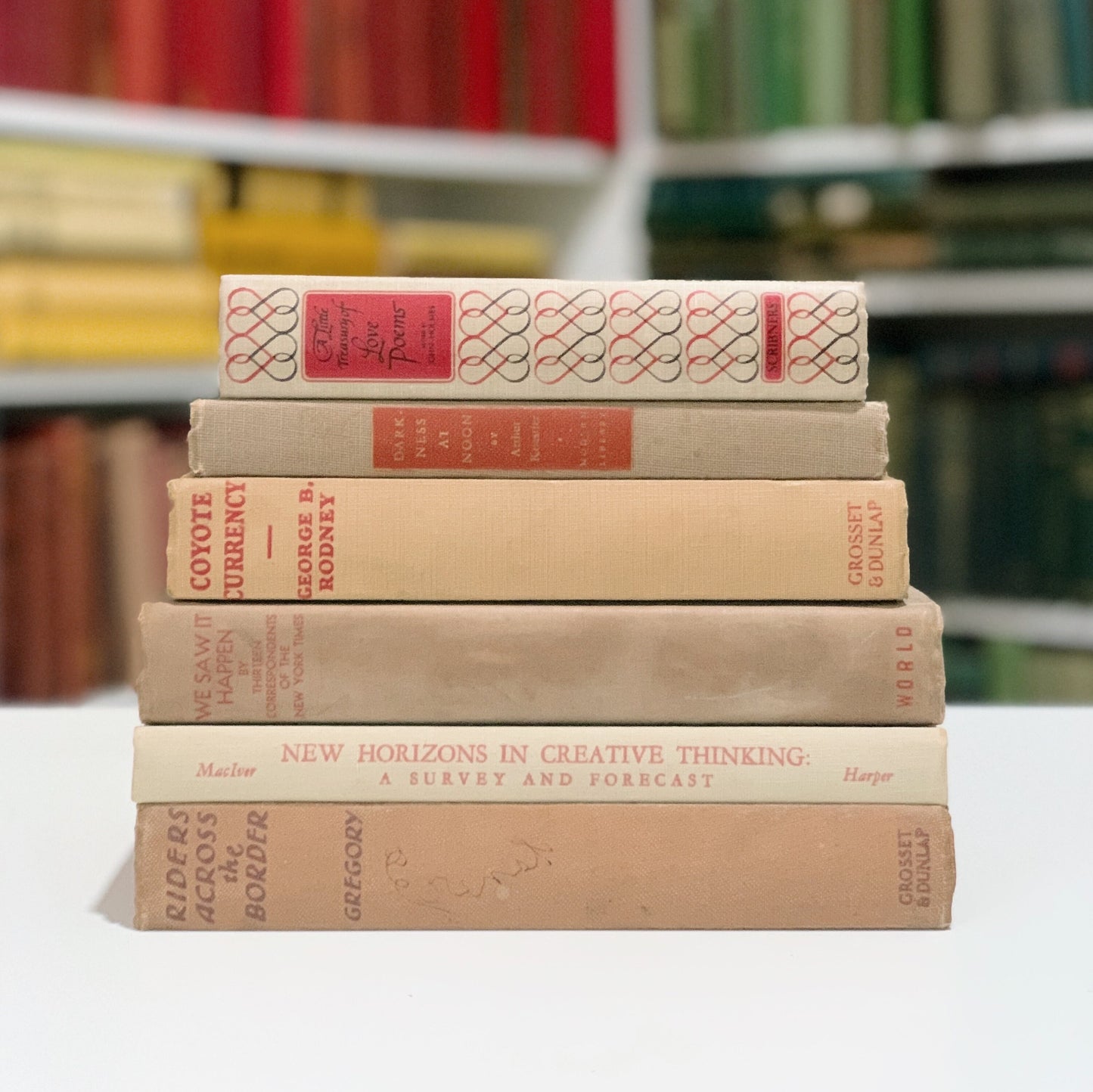 Vintage Decorative Beige and Red Book Cozy Neutral Book Bundle, Mid Century Modern