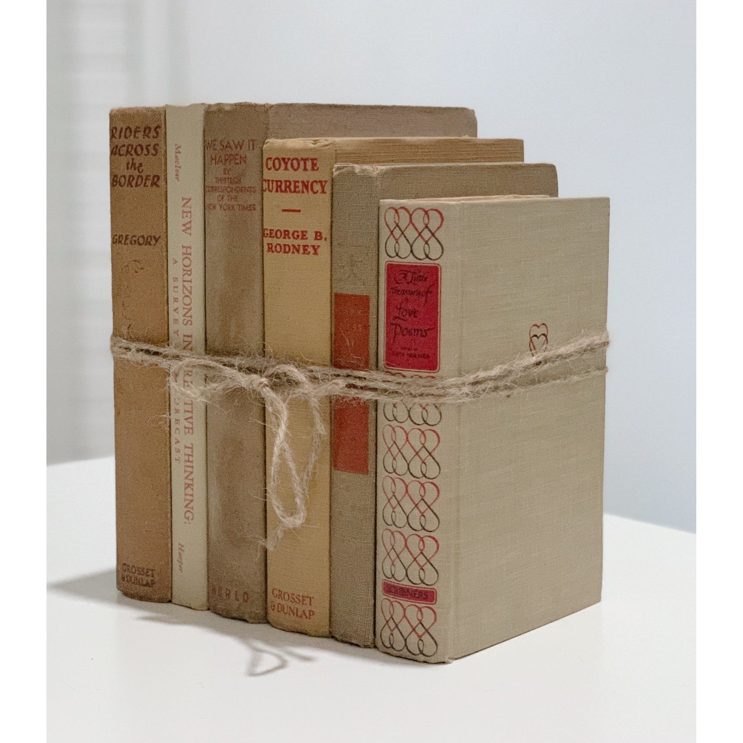 Vintage Decorative Beige and Red Book Cozy Neutral Book Bundle, Mid Century Modern