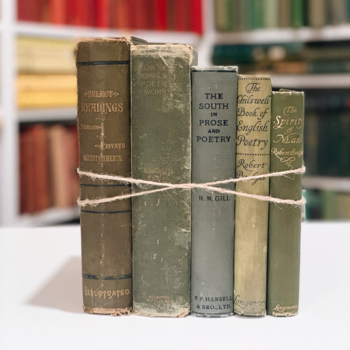 Green Vintage Poetry Book Bundle, Green Books for Shelf Styling