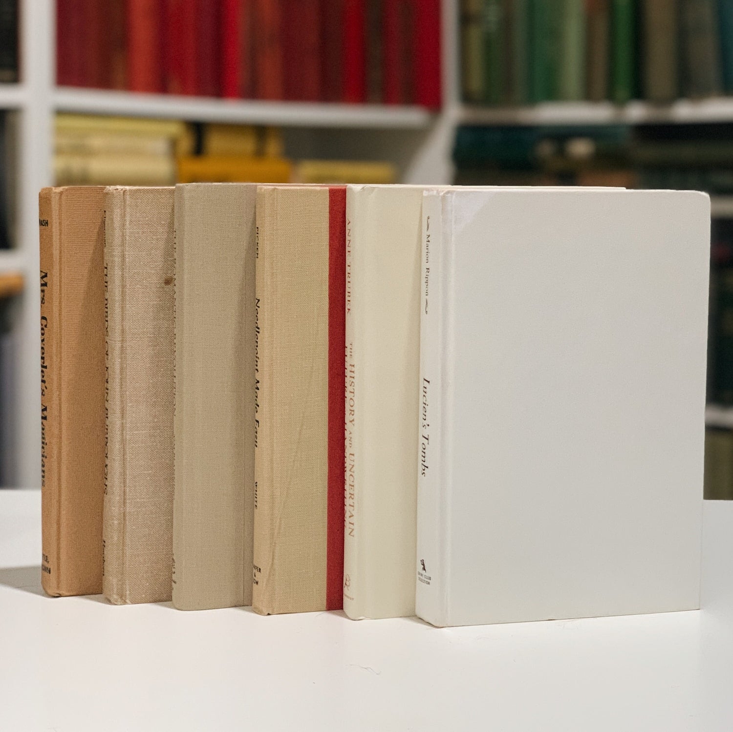 Vintage Neutral White Cream Tan and Book Set, Bookshelf Decor