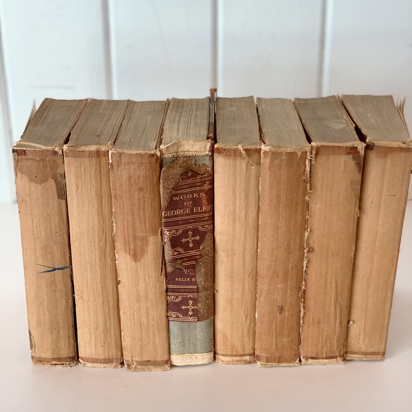 Unbound and Distressed Books for Decor - The Works of George Eliot, Nottingham Society, 8 Volume Complete Set, 1800s