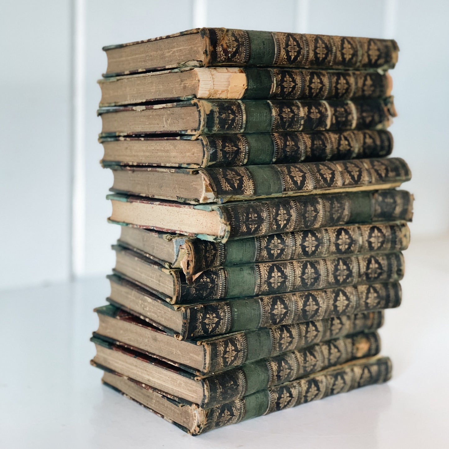 4-Volume Antique Shabby Leather-Bound, Tales From Blackwood, 1800s Book Bundle