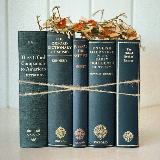 Vintage Oxford Dictionary Book Bundle, Bookshelf Decor, Navy Blue Books