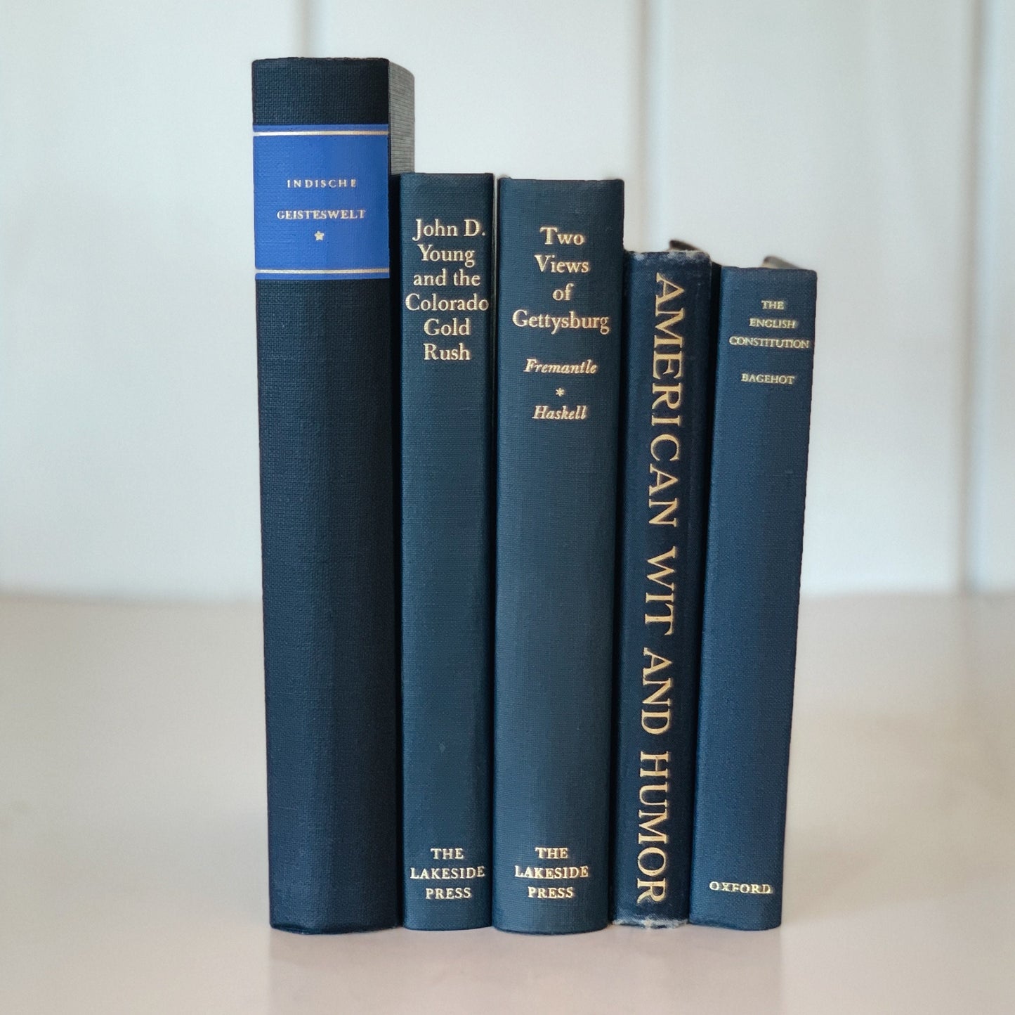 Vintage Navy Blue Mini Book Set for Decor, Masculine Intellectual Bookshelf Decor