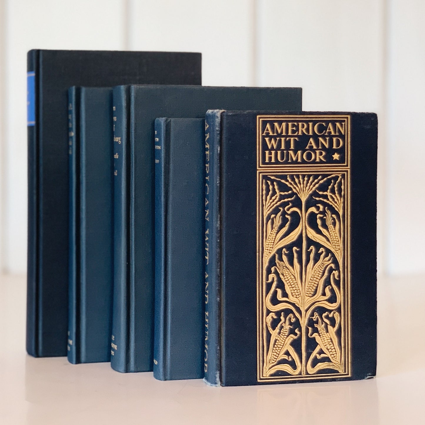 Vintage Navy Blue Mini Book Set for Decor, Masculine Intellectual Bookshelf Decor