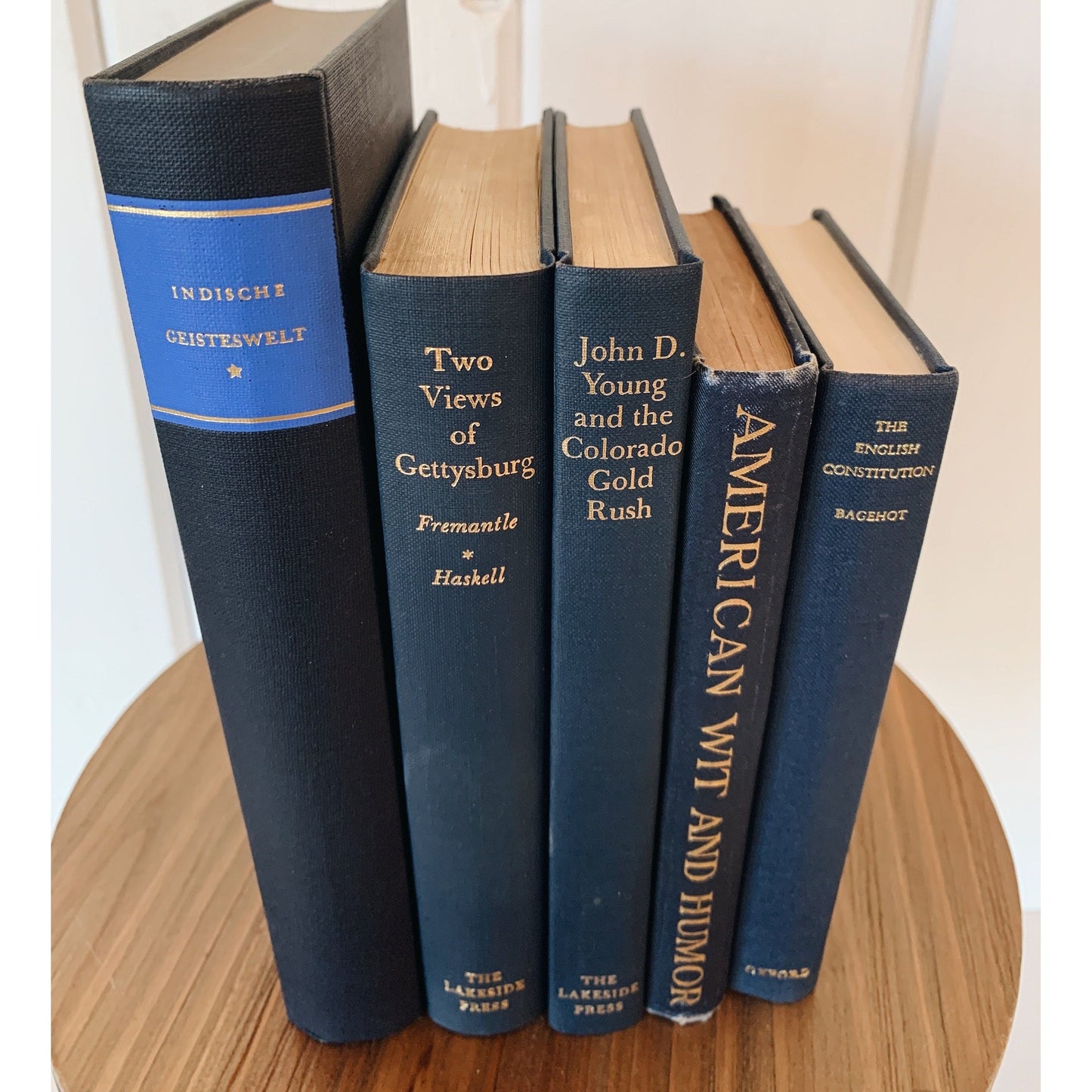 Vintage Navy Blue Mini Book Set for Decor, Masculine Intellectual Bookshelf Decor