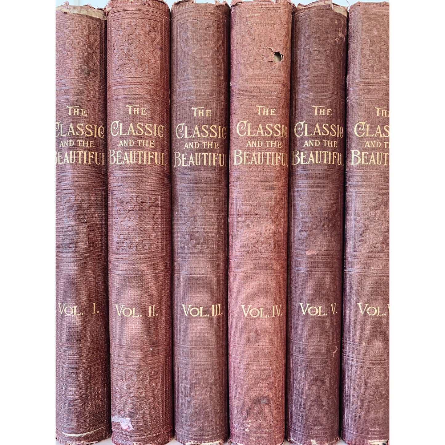 The Classic and the Beautiful From the Literature of Three Thousand Years, Red Antique Decorative Books, Large Book Bundle
