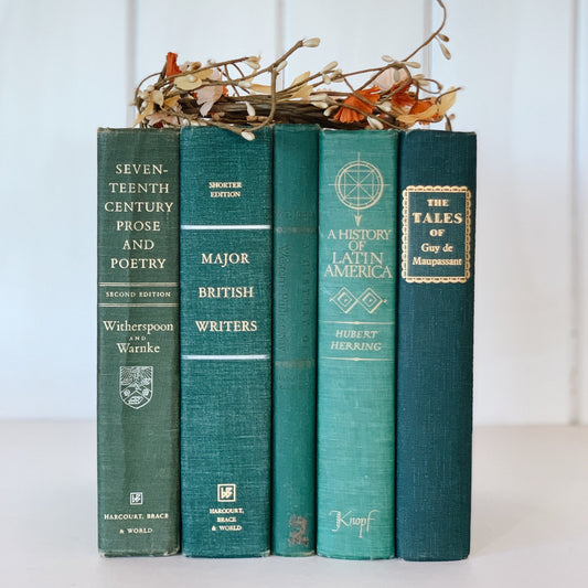 Large Green Vintage Books, Green Books for Decor, Books by Color, Handmade Decor