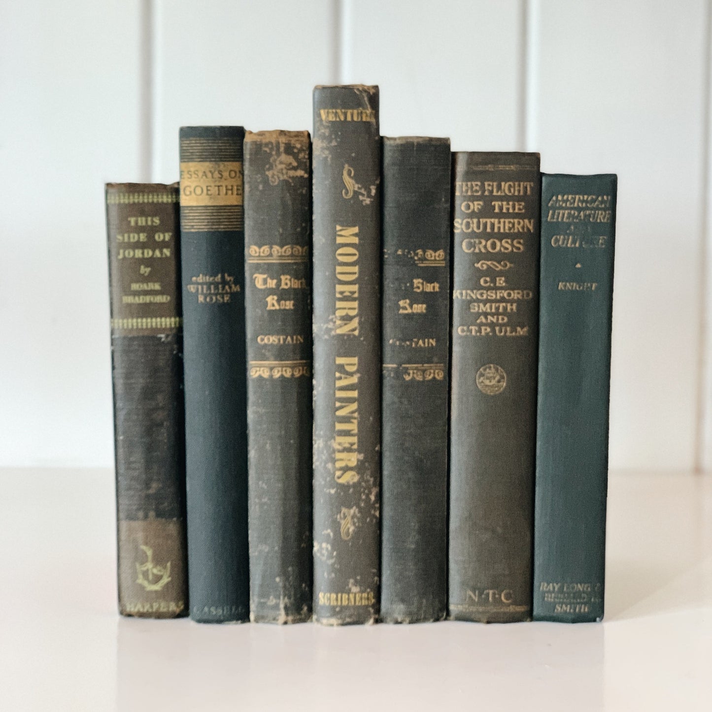 Vintage Faded Cozy Black and Gold Books for Decor, Shabby Books for Decor