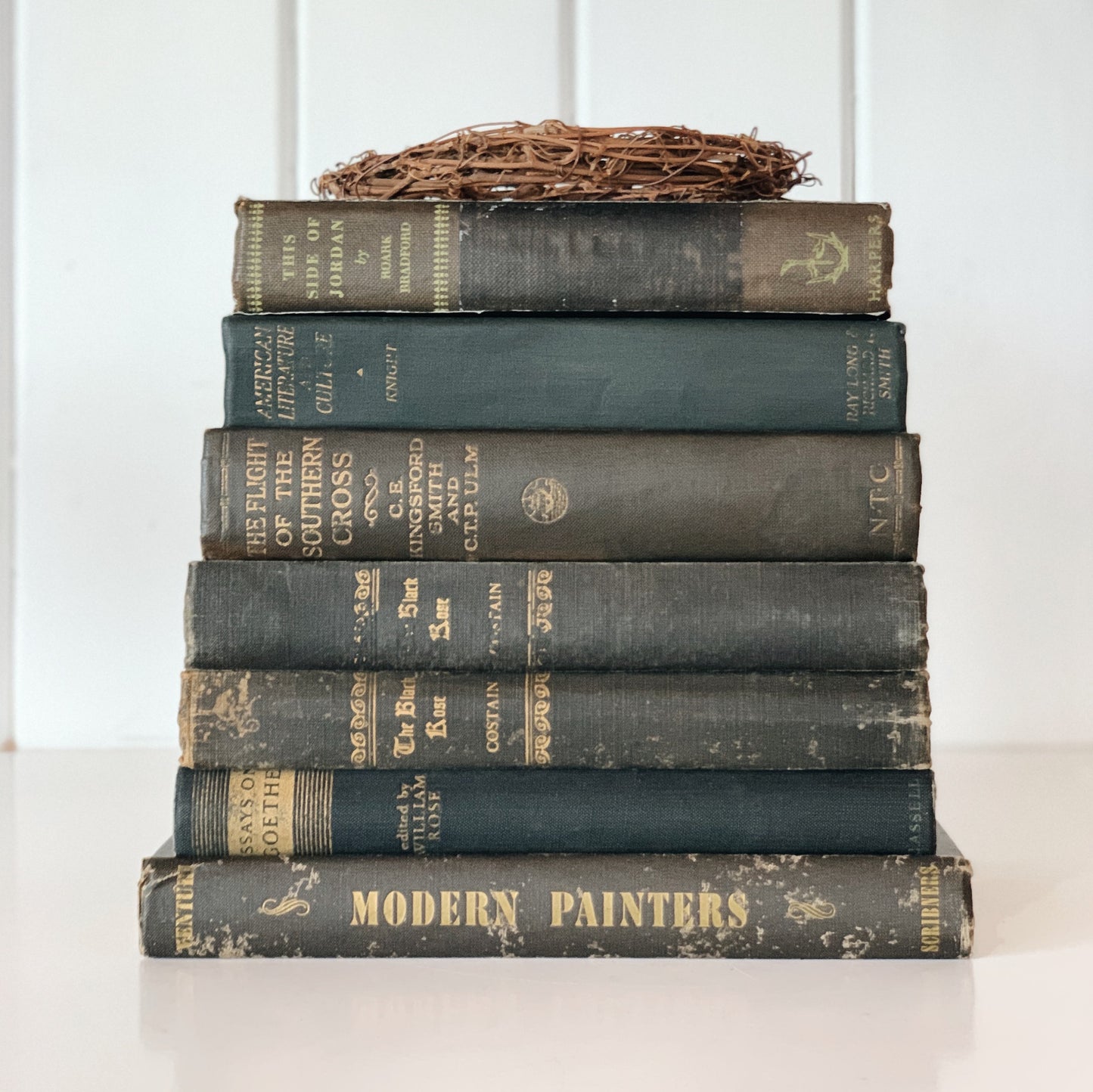 Vintage Faded Cozy Black and Gold Books for Decor, Shabby Books for Decor