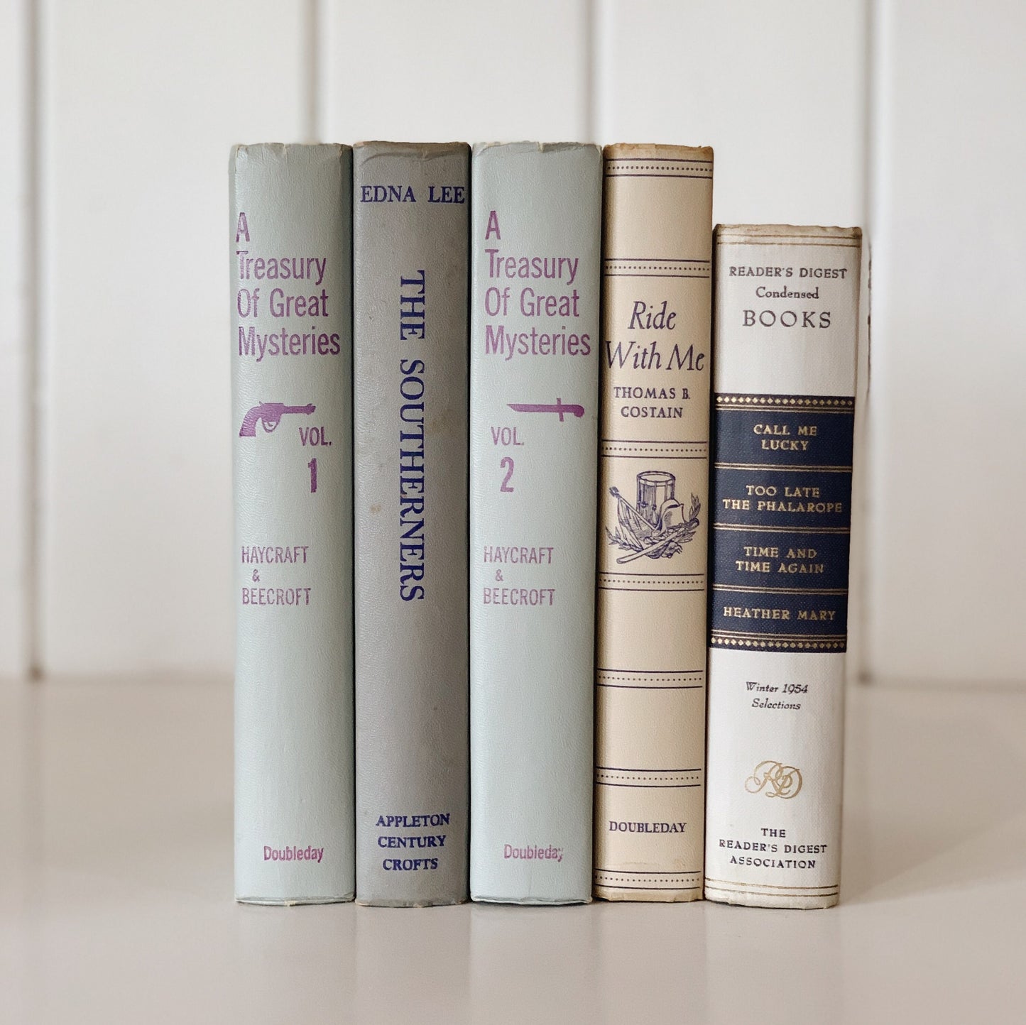 Purple and Gray Decorative Books, Vintage Book Set With Purple Lettering for Decor