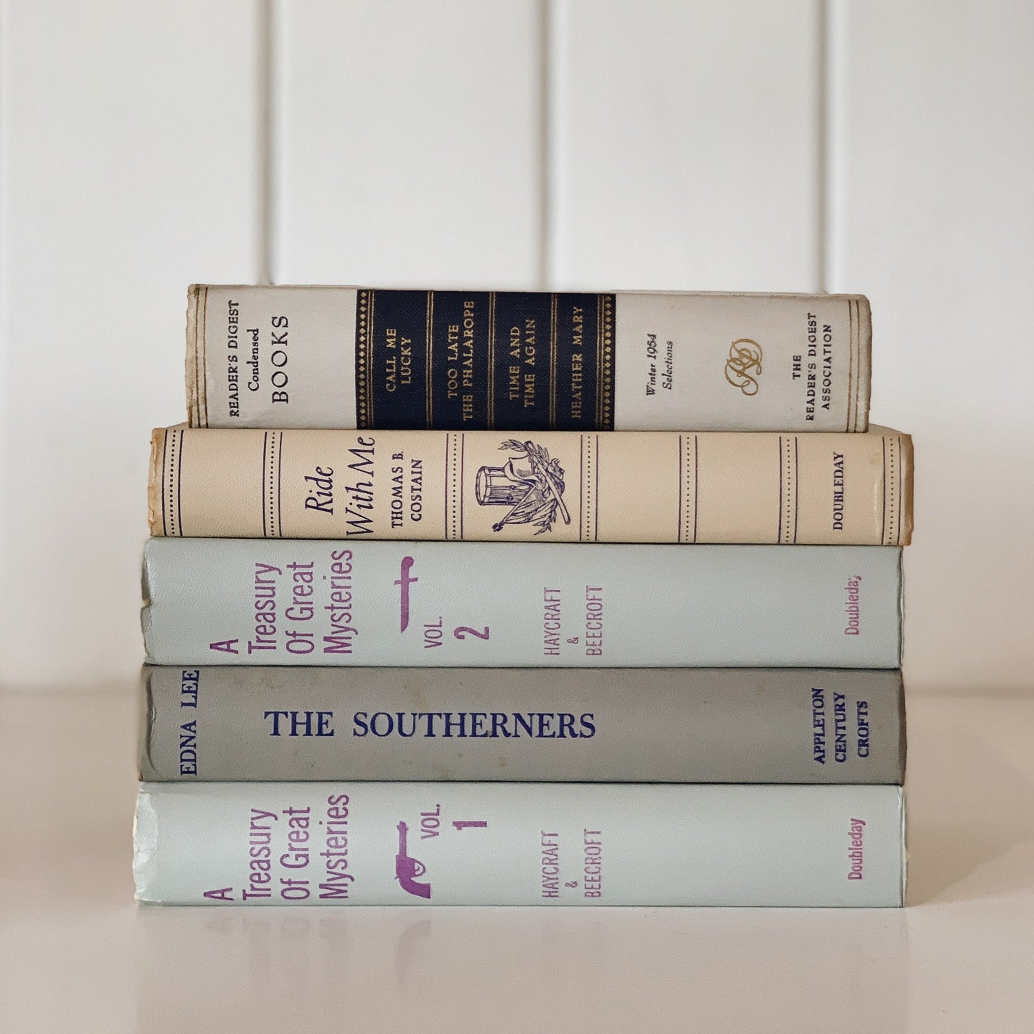 Purple and Gray Decorative Books, Vintage Book Set With Purple Lettering for Decor