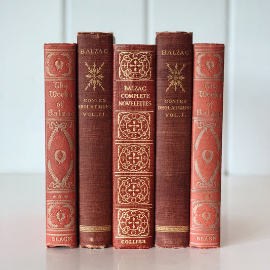 Vintage Red Balzac Book Set, Literary Shelf Decor