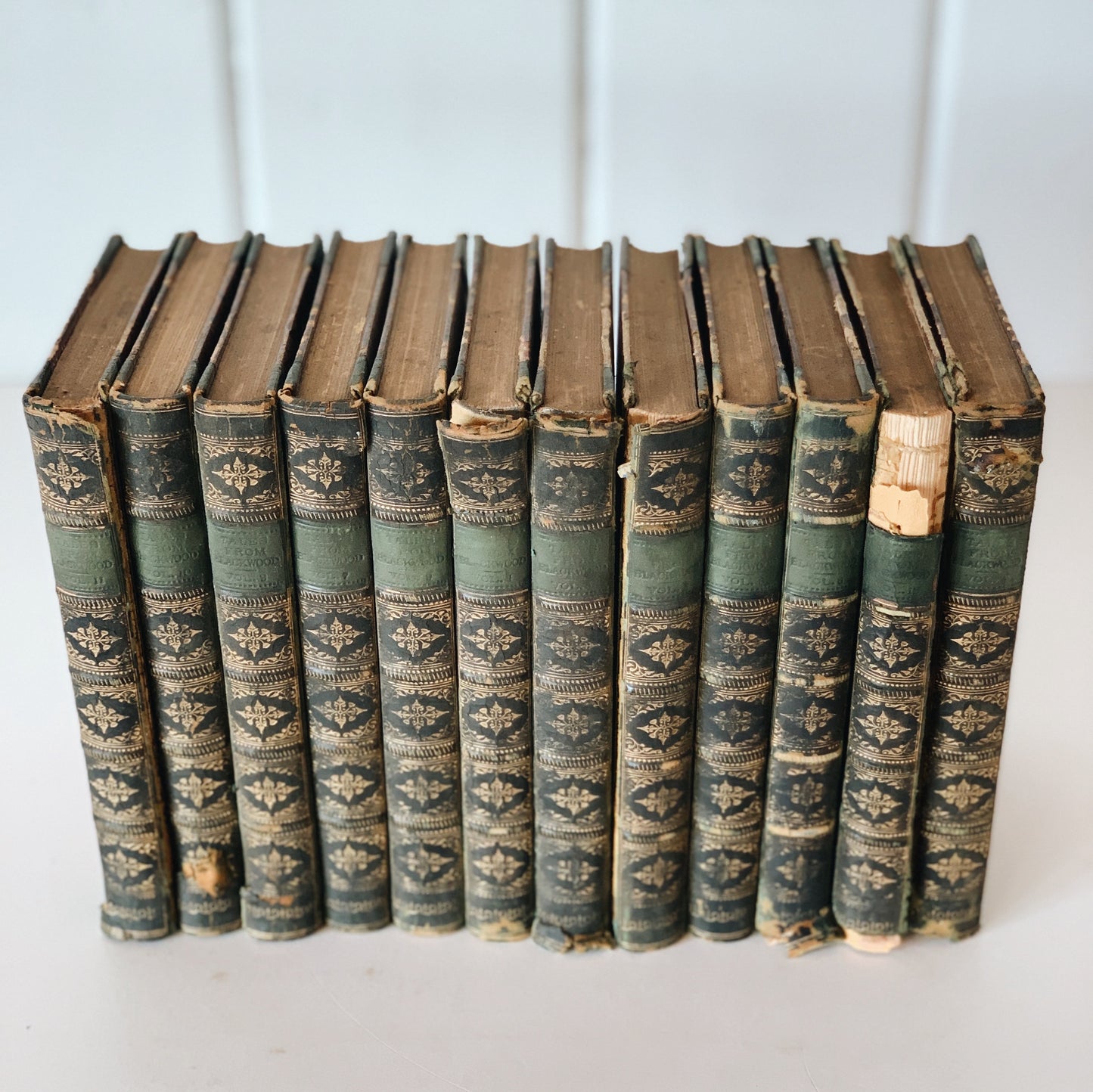 4-Volume Antique Shabby Leather-Bound, Tales From Blackwood, 1800s Book Bundle