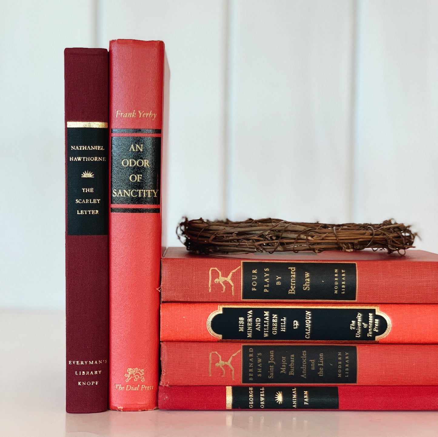 VIntage Decorative Black and Red Books for Display, Formal Room, Office Decor