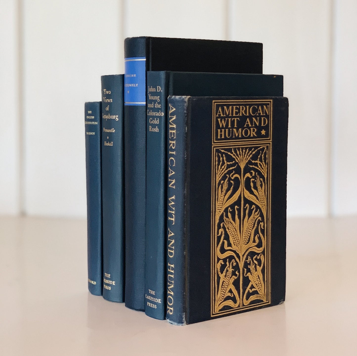 Vintage Navy Blue Mini Book Set for Decor, Masculine Intellectual Bookshelf Decor