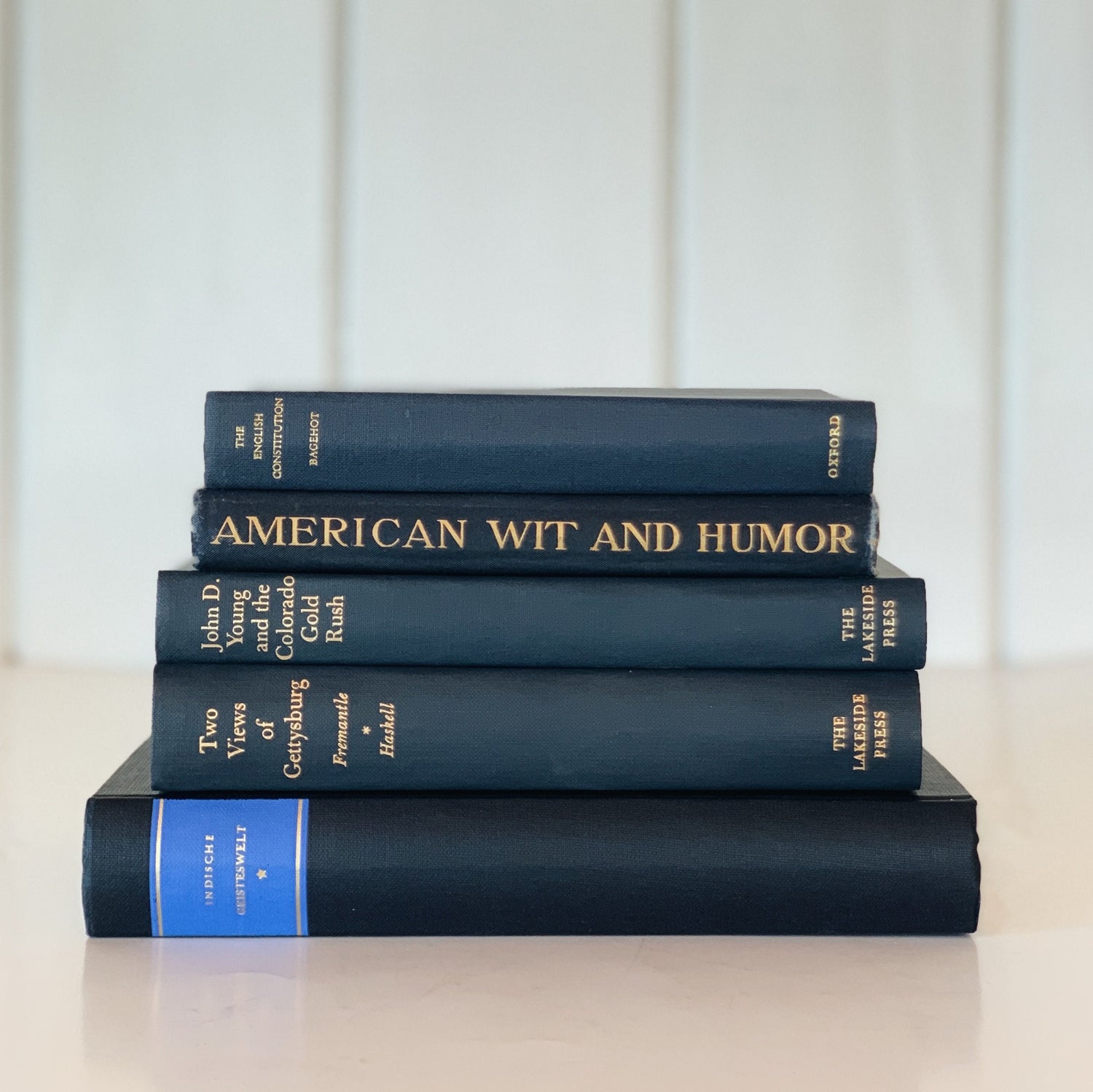 Vintage Navy Blue Mini Book Set for Decor, Masculine Intellectual Bookshelf Decor