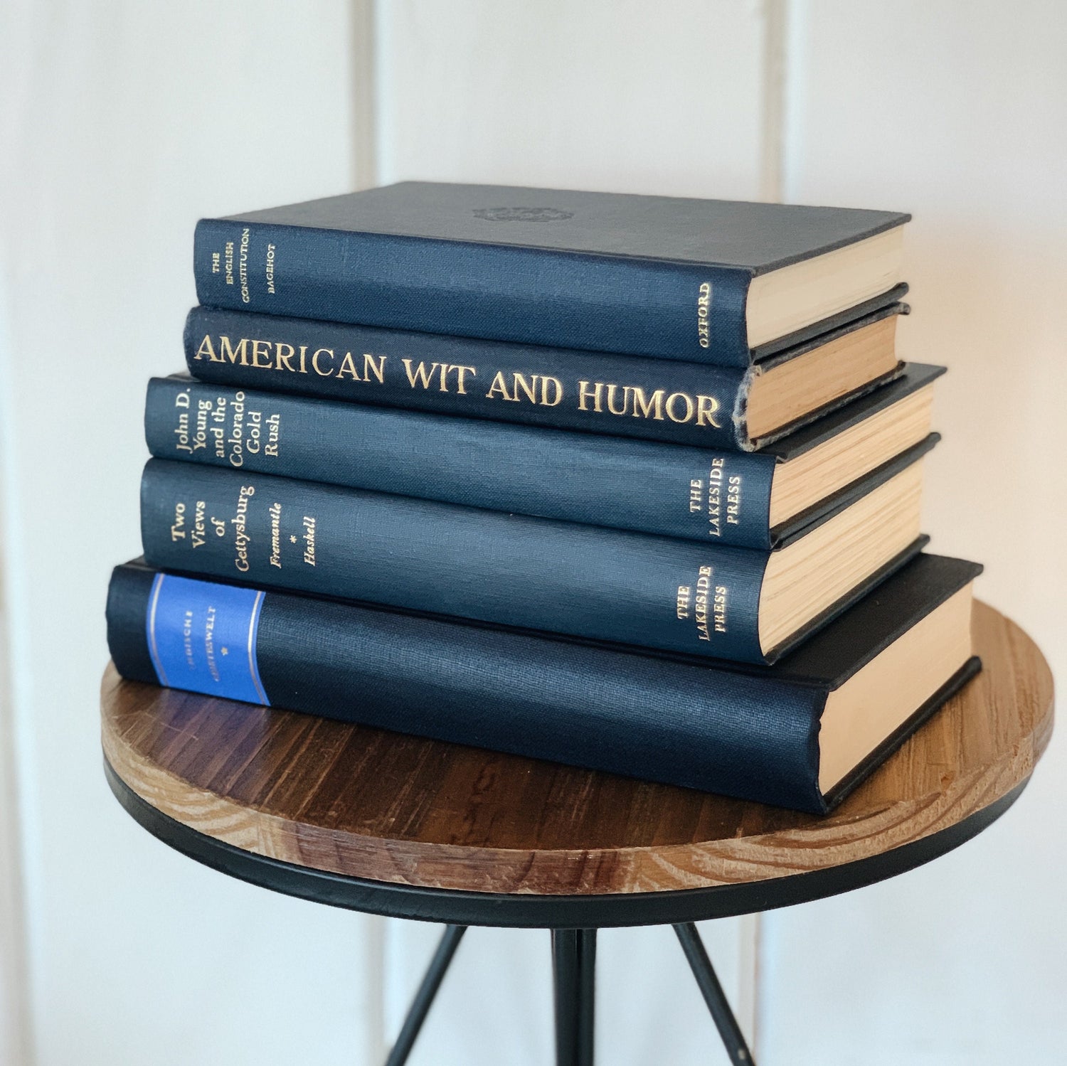 Vintage Navy Blue Mini Book Set for Decor, Masculine Intellectual Bookshelf Decor