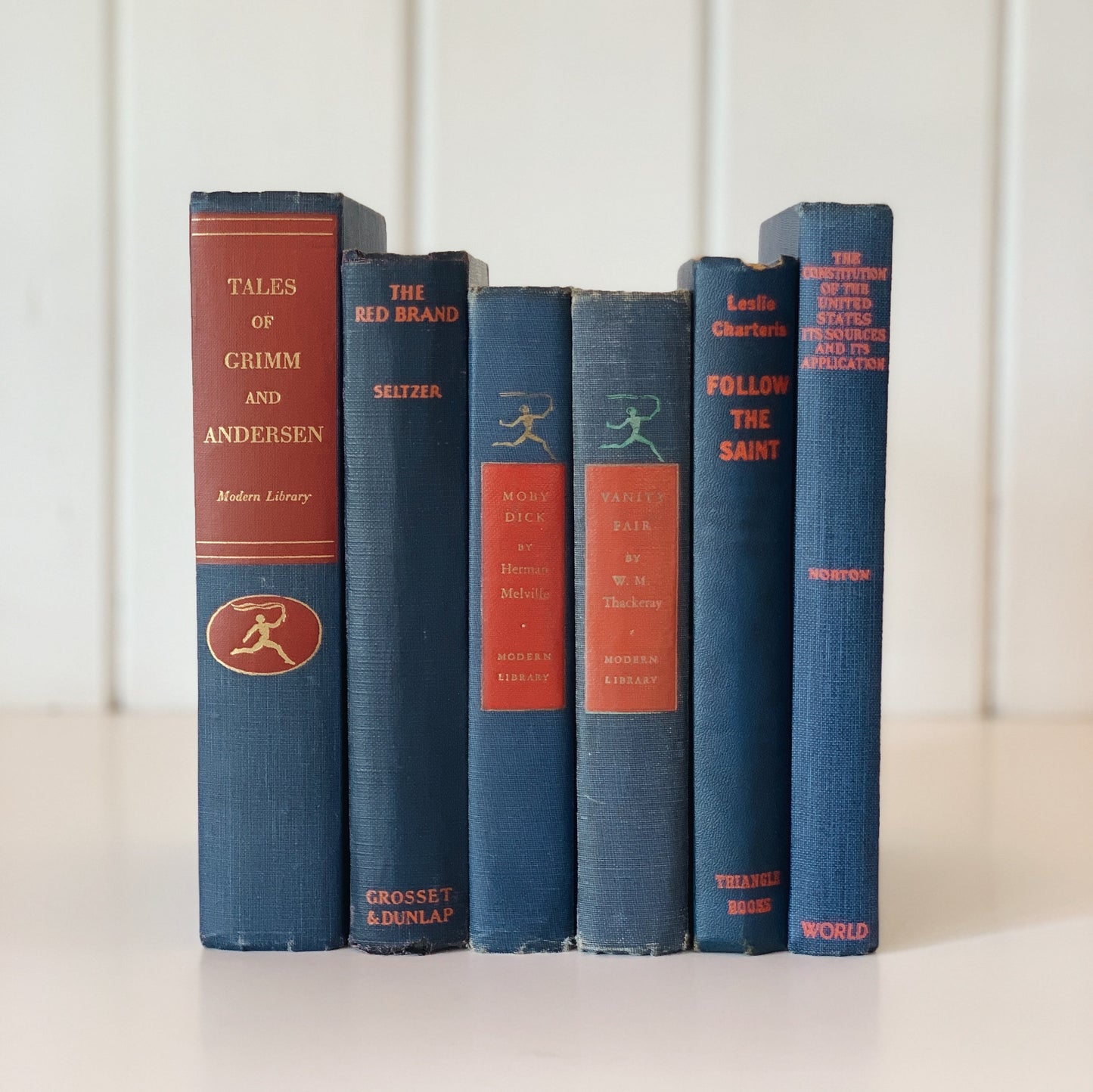 Vintage Navy Blue and Red Book Bundle For Decor, Masculine Mid-Century Handmade Decor