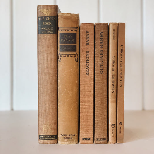 Antique Vintage Beige and Brown Book Bundle, Neutral Cozy Shelf Styling Book Set