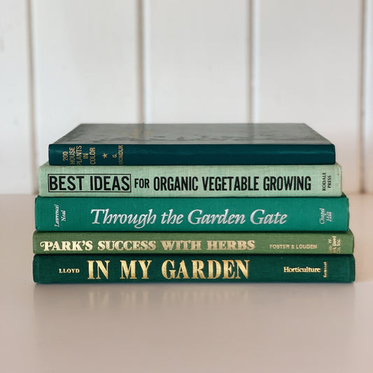 Vintage Gardening Books, Green Gardening Book Set for Decor