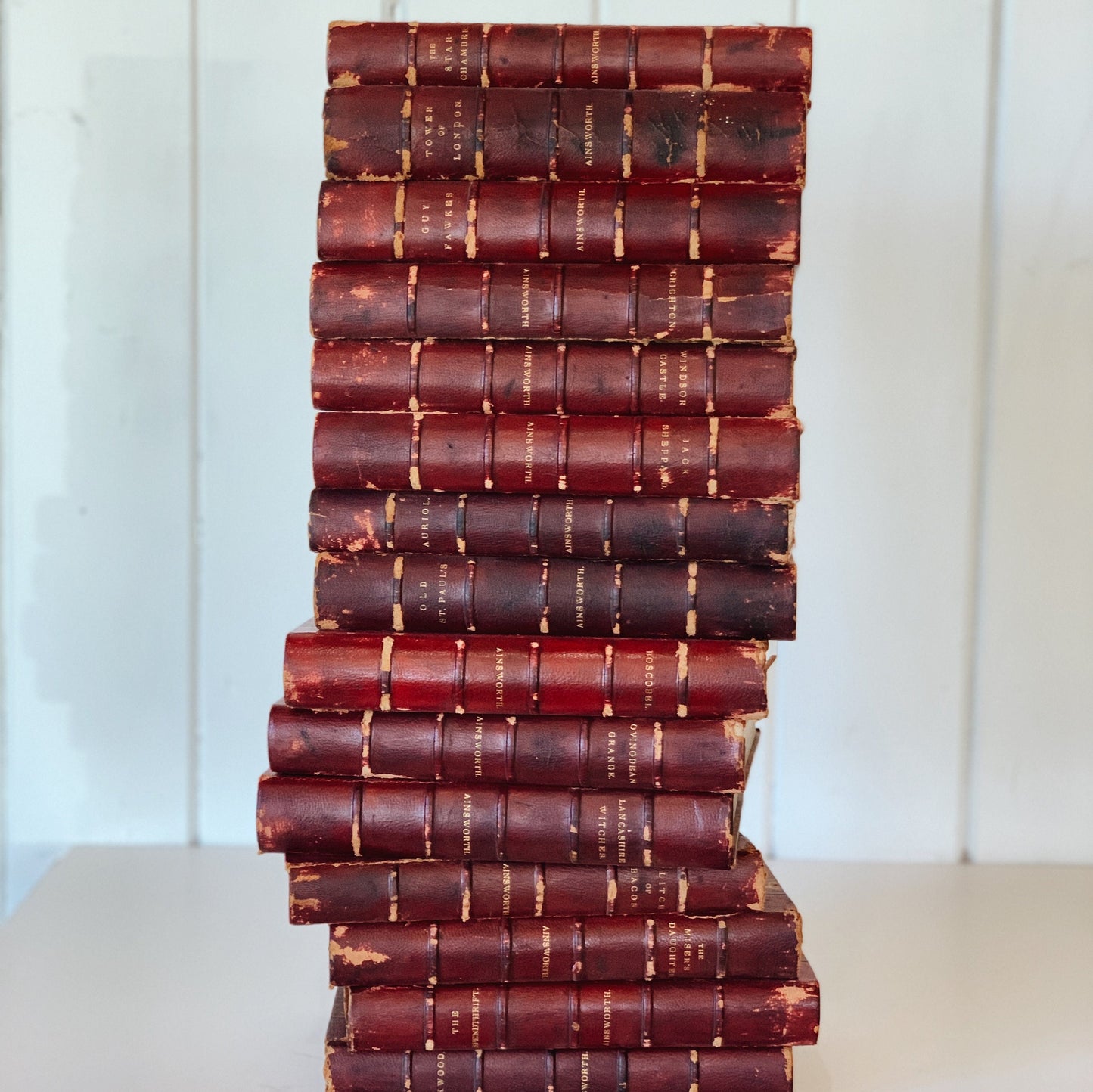 William Harrison Ainsworth, 1882, Red Leather Book Set, 15 Volumes