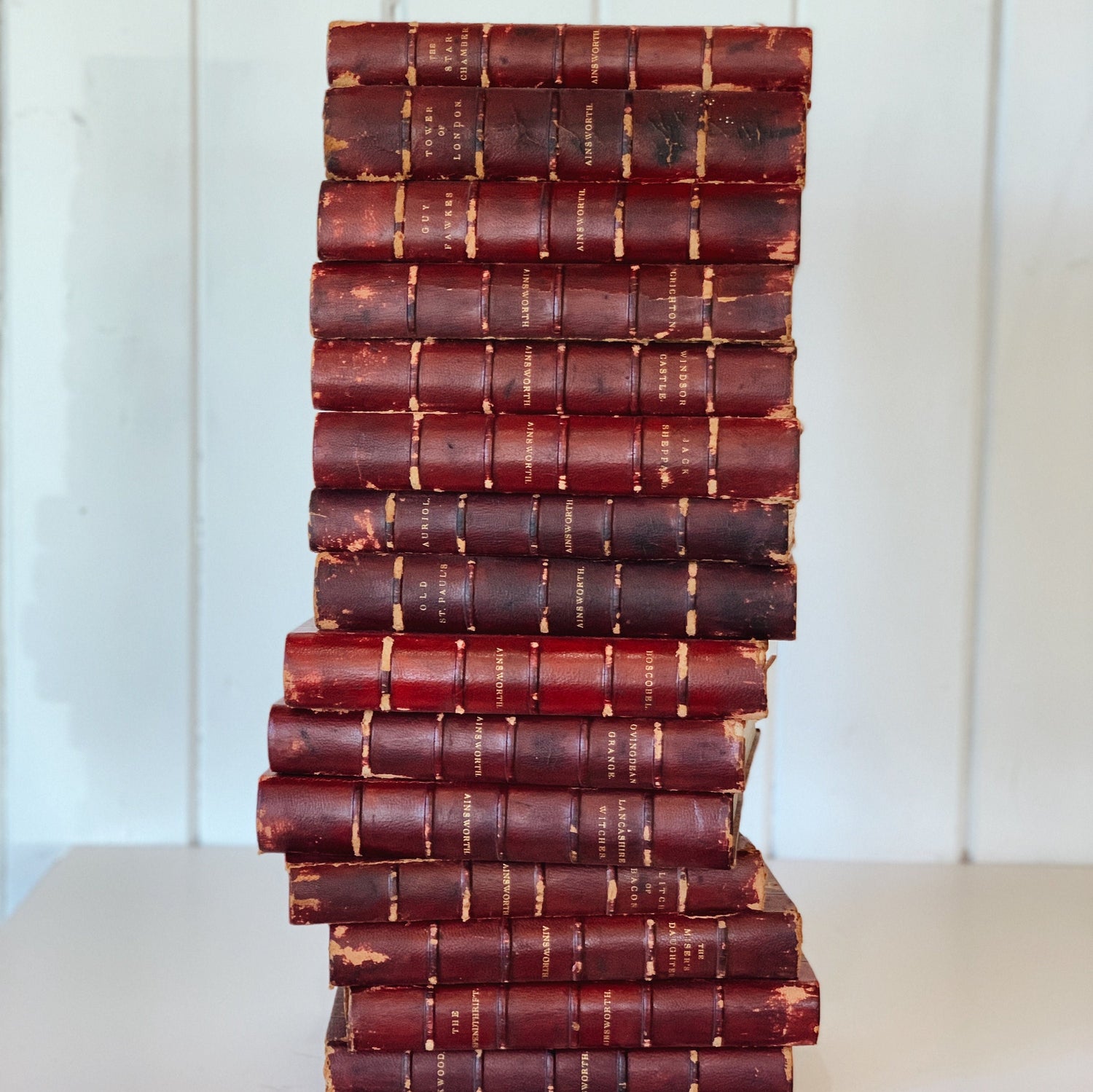 William Harrison Ainsworth, 1882, Red Leather Book Set, 15 Volumes