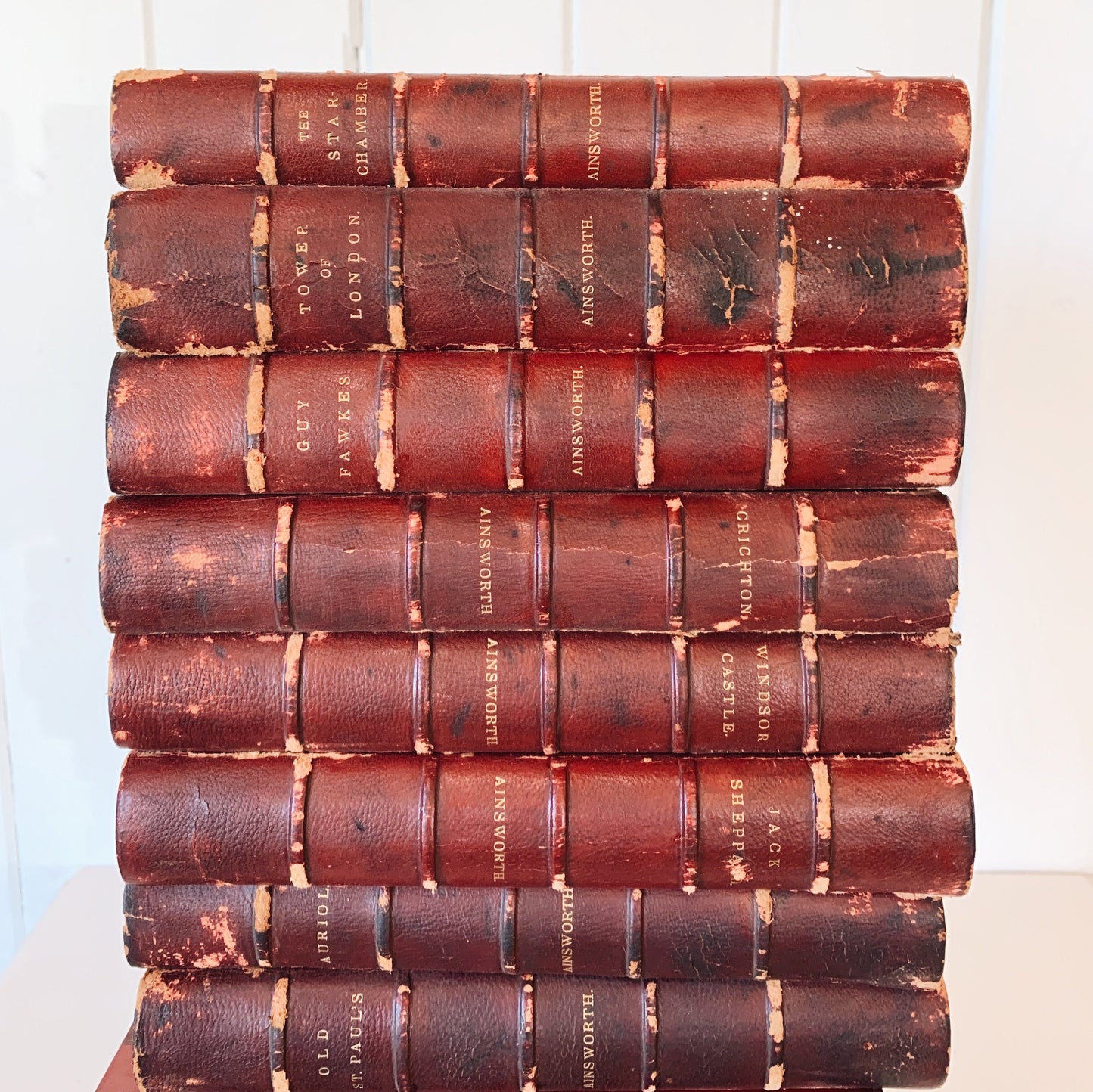 William Harrison Ainsworth, 1882, Red Leather Book Set, 15 Volumes