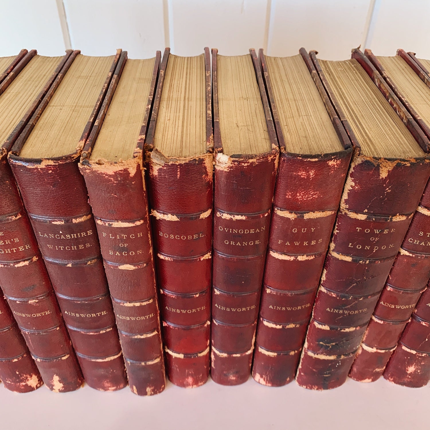 William Harrison Ainsworth, 1882, Red Leather Book Set, 15 Volumes