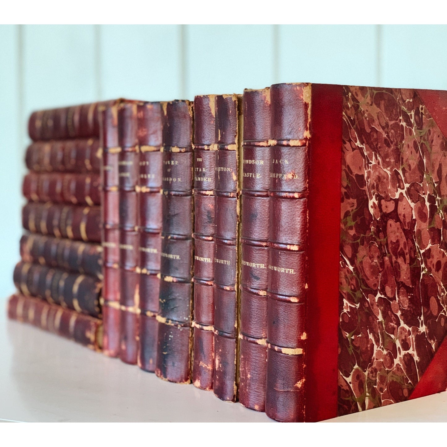 William Harrison Ainsworth, 1882, Red Leather Book Set, 15 Volumes