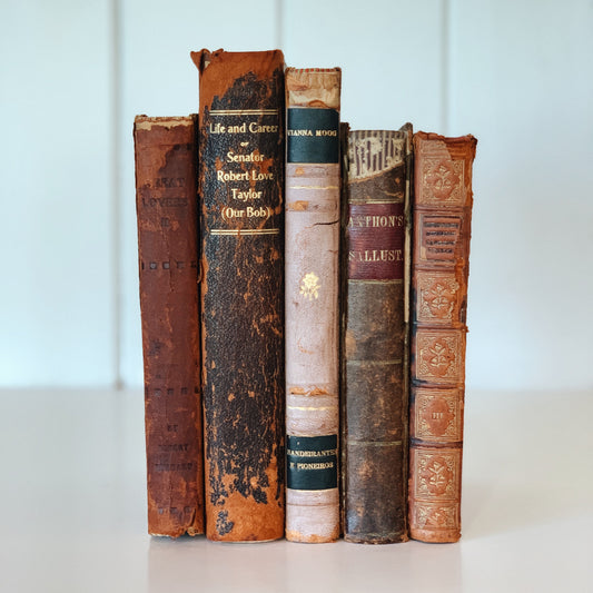 Antique Leather-Bound Distressed Books, 1800s-1900s Book Bundle