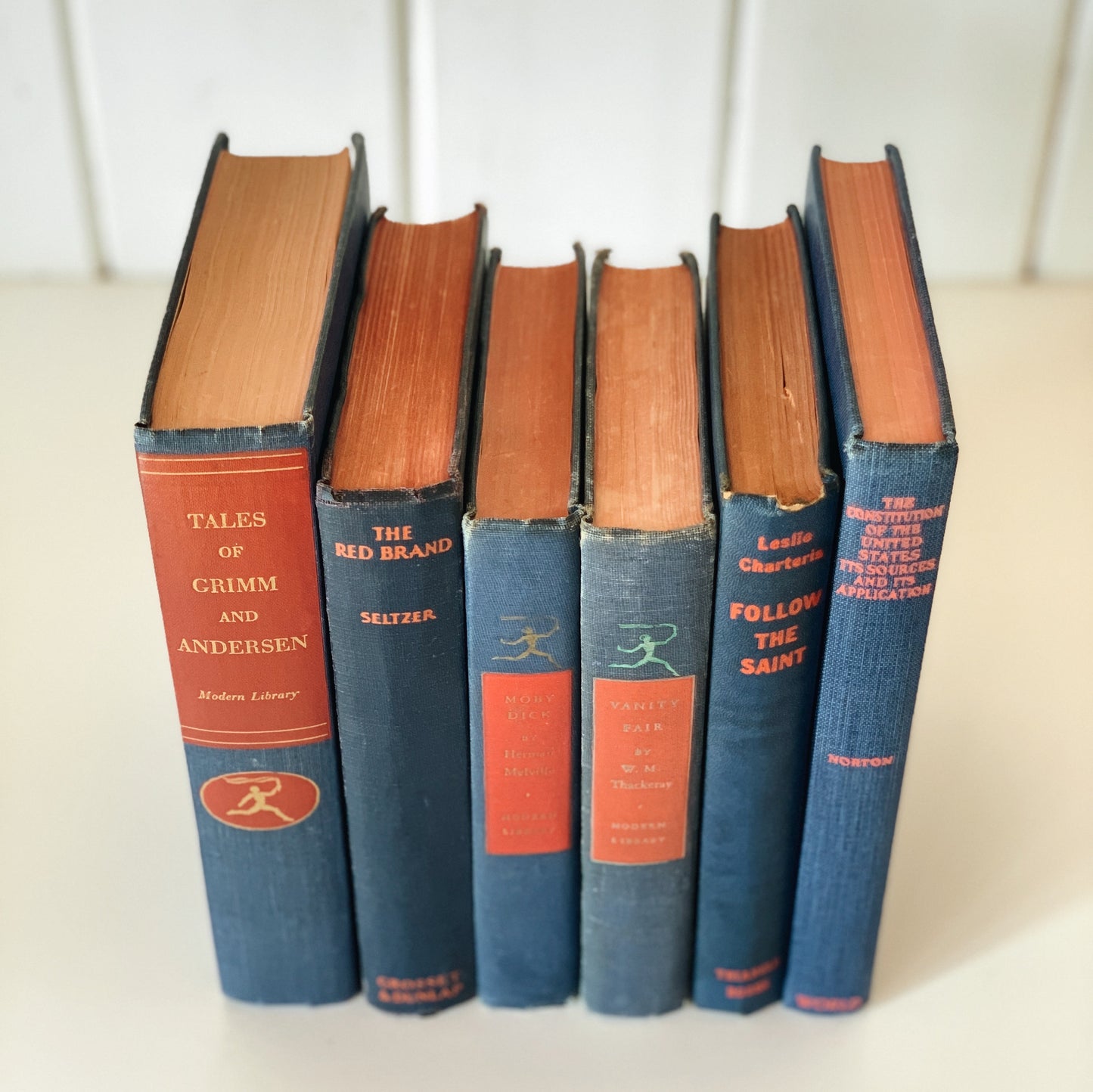 Vintage Navy Blue and Red Book Bundle For Decor, Masculine Mid-Century Handmade Decor