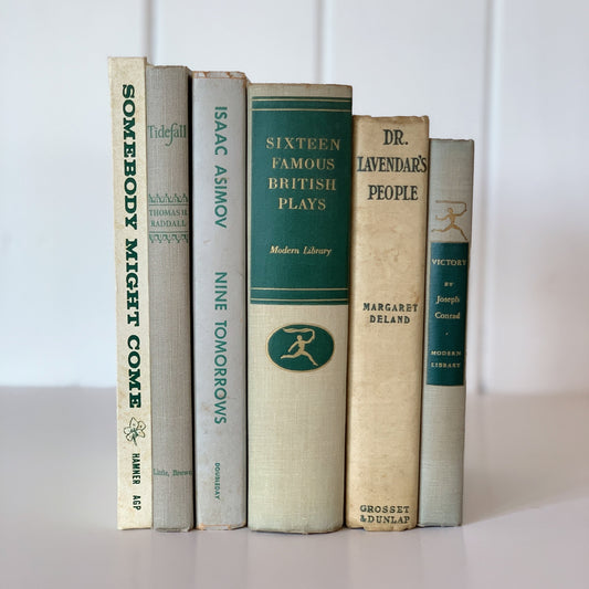 Olive Green and Beige/Gray Vintage Book Bundle, Handmade Shelf Decor, Vintage Books By Color