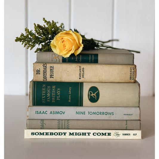 Olive Green and Beige/Gray Vintage Book Bundle, Handmade Shelf Decor, Vintage Books By Color