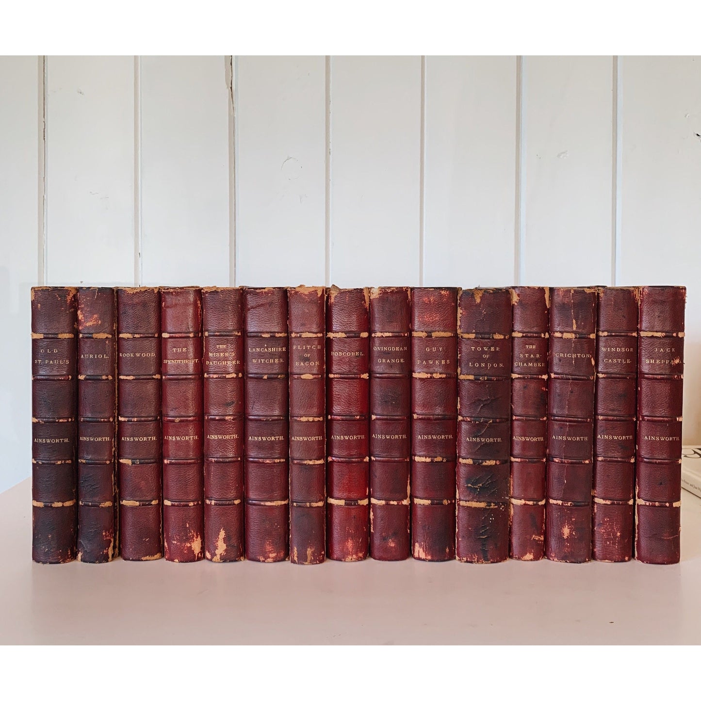 William Harrison Ainsworth, 1882, Red Leather Book Set, 15 Volumes