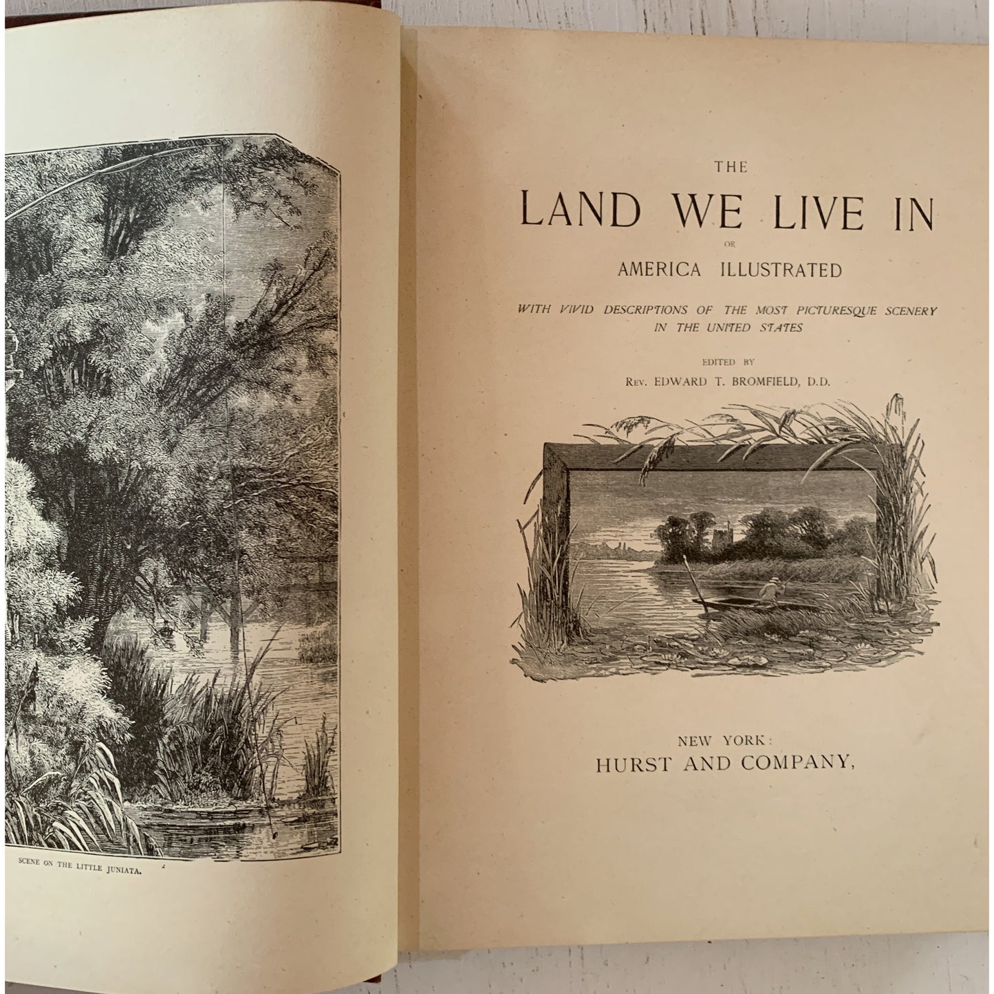 Antique The Land Between or America Illustrated, Oversized Hardcover RARE Book