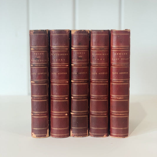 Jane Austen 1879-81 Richard Bentley and Son Leather-Bound Set, Mansfield Park, P&P, S&S, Northanger Abbey, Memoir