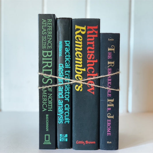 Large Vintage Black Books With Colorful Lettering for Decor - Pretty Old Books