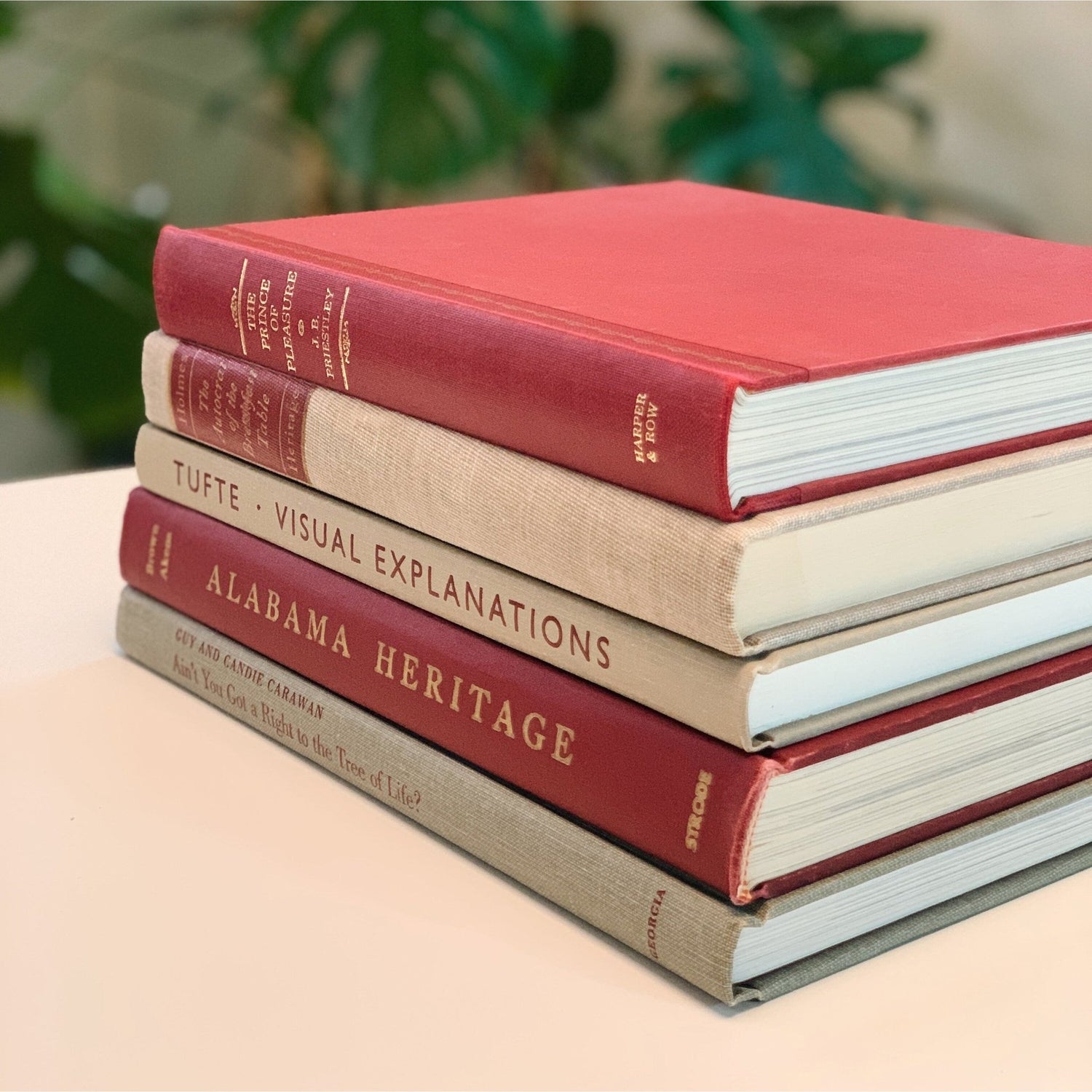Maroon Red and Gray Vintage Coffee Table Books, Handmade Decor - Pretty Old Books