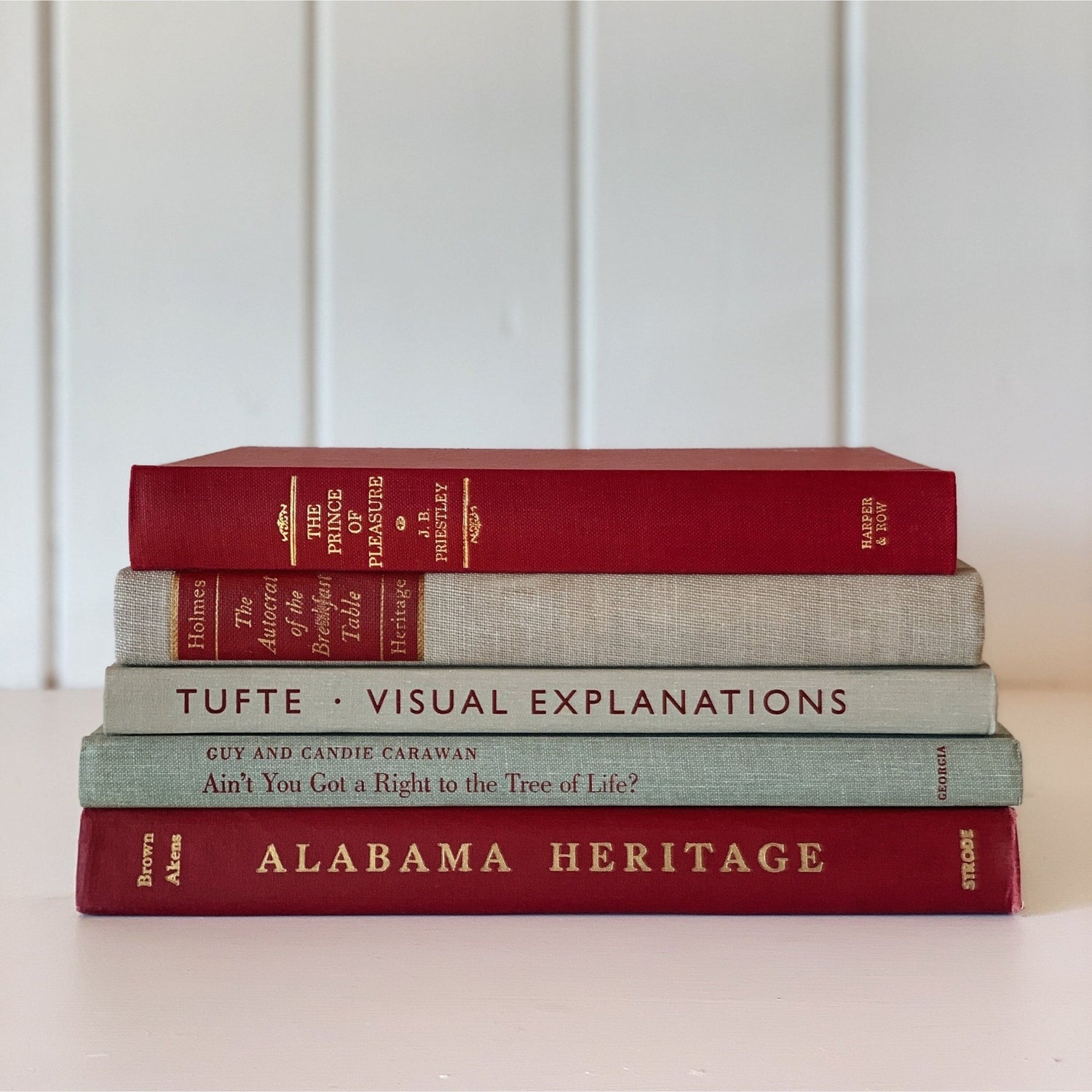 Maroon Red and Gray Vintage Coffee Table Books, Handmade Decor - Pretty Old Books