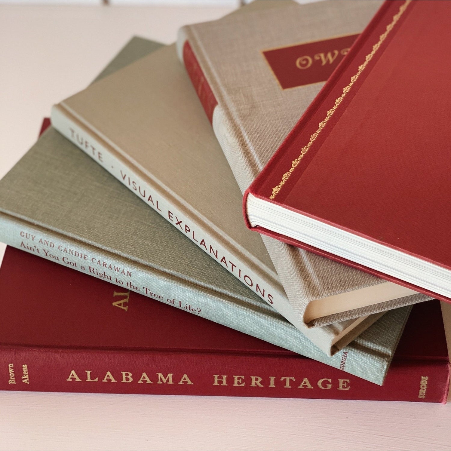 Maroon Red and Gray Vintage Coffee Table Books, Handmade Decor - Pretty Old Books