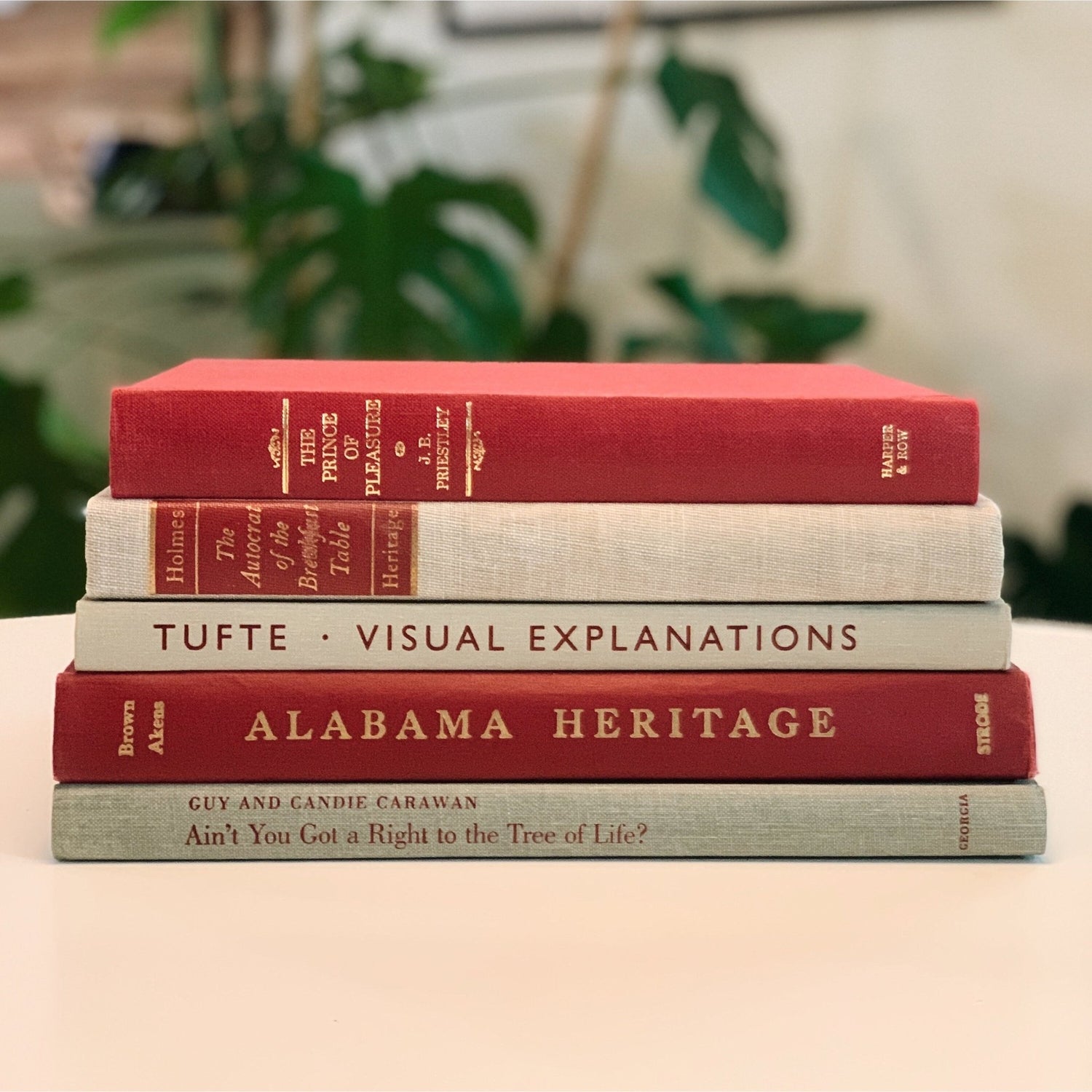 Maroon Red and Gray Vintage Coffee Table Books, Handmade Decor - Pretty Old Books