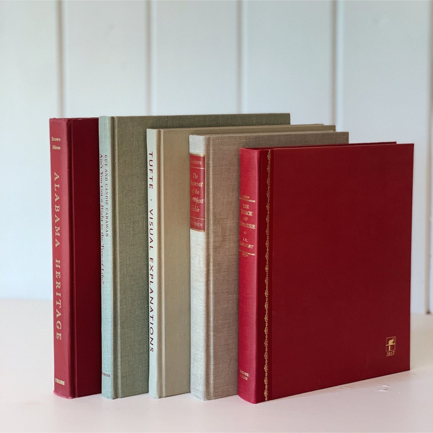 Maroon Red and Gray Vintage Coffee Table Books, Handmade Decor - Pretty Old Books
