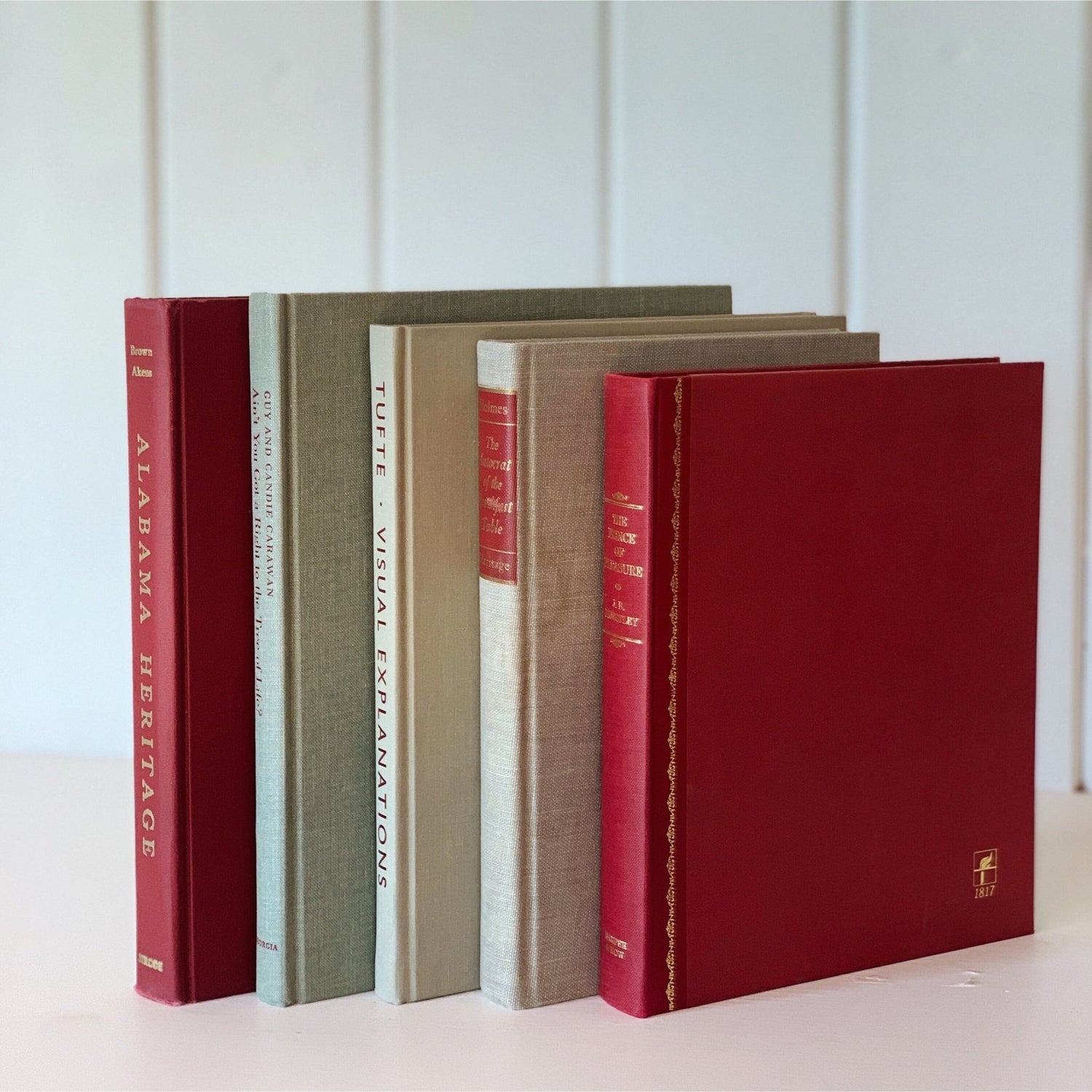 Maroon Red and Gray Vintage Coffee Table Books, Handmade Decor - Pretty Old Books