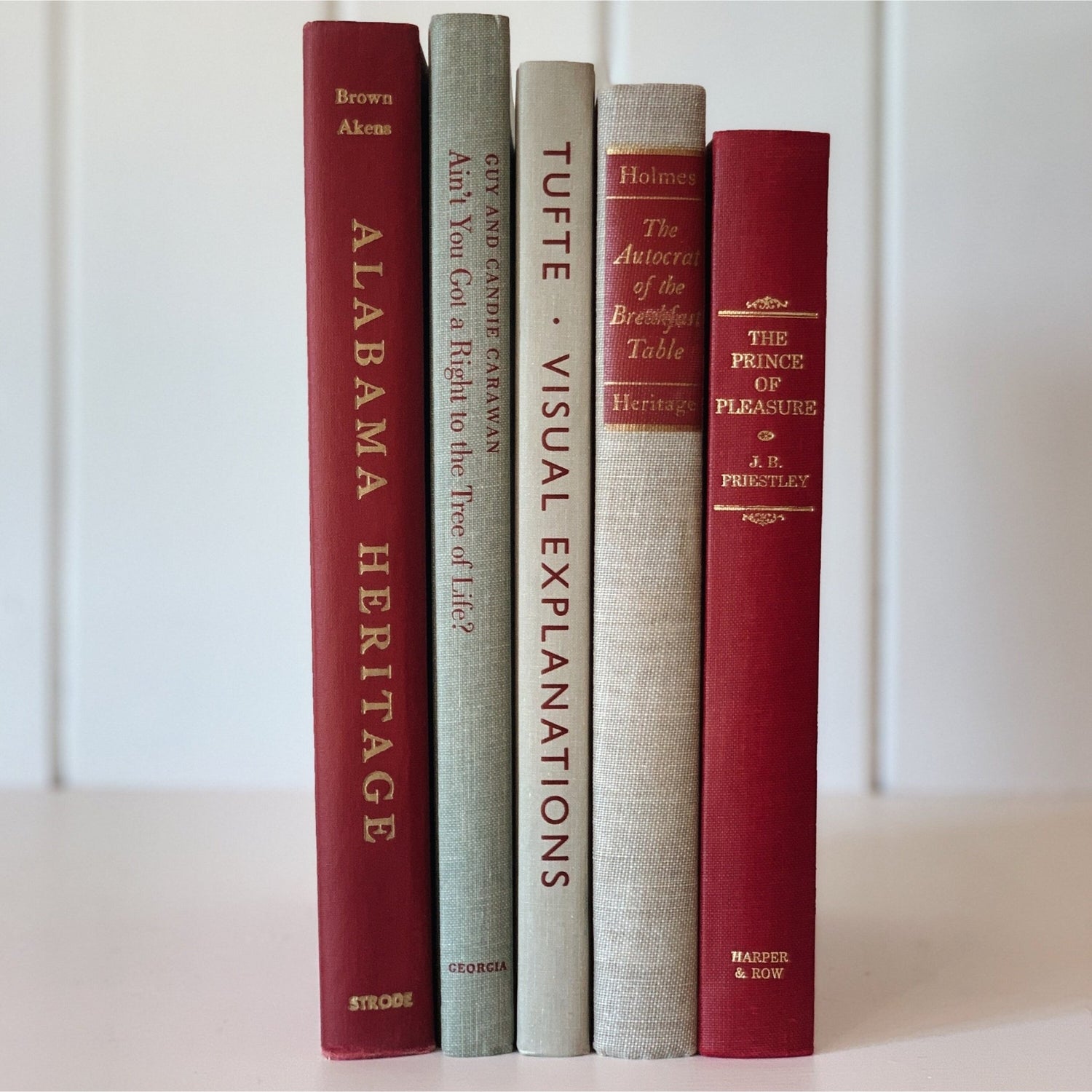 Maroon Red and Gray Vintage Coffee Table Books, Handmade Decor - Pretty Old Books