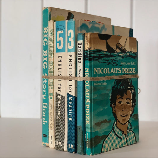 Mid - Century Turquoise and White Children's Books and School Books - Pretty Old Books