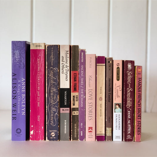Pink and Purple Paperback Vintage Classic Book Bundle for Bookshelf Decor - Pretty Old Books