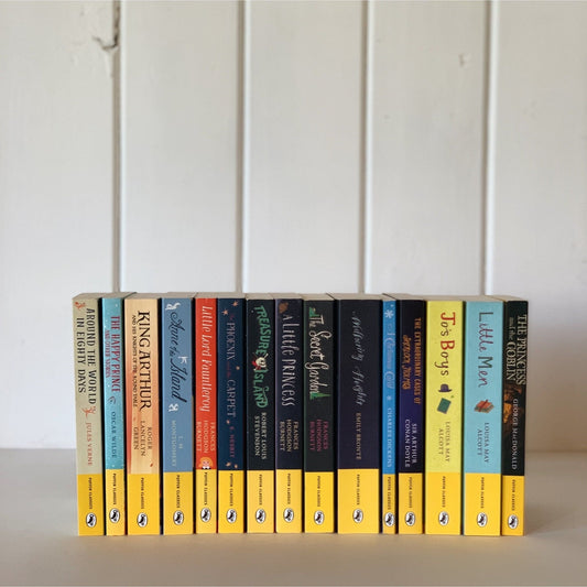 Puffin Classics Children's Paperback Classics Books, Yellow Book Bundle for Shelf Styling - Pretty Old Books