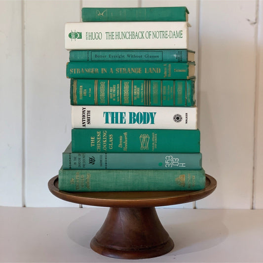 Teal Green and White Vintage Books for Bookshelf Decor - Pretty Old Books